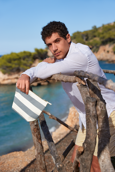 Bawełniana torba w paski 3L - Natural & Navy