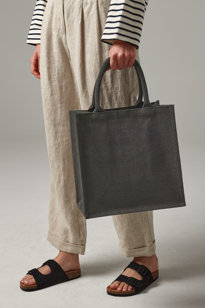 Torba jutowa midi z bawełnianymi uchwytami - Natural & Black