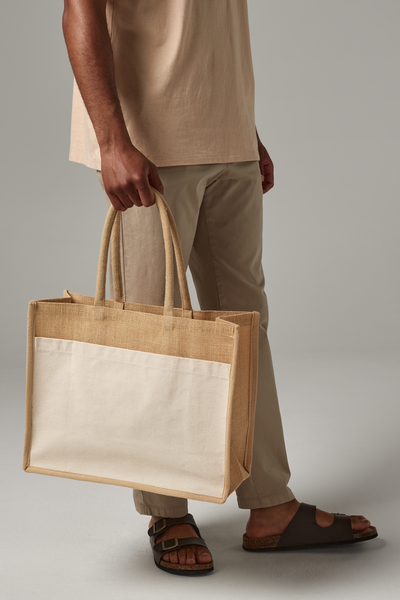 Torba jutowo-bawełniana z kieszenią 21L - Natural