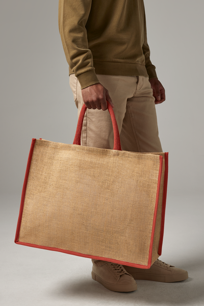 Torba na zakupy z krochmalonej juty, 46 l - Natural & Orange Rust