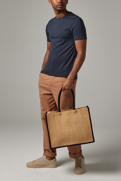 Torba jutowa z bawełnianymi uchwytami 21L - Natural & Navy