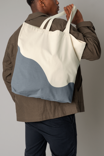 Torba bawełniana maxi z nadrukiem fal - Natural & Peach