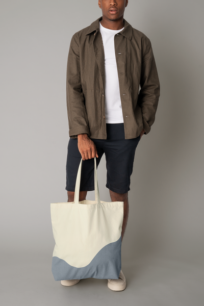 Torba bawełniana maxi z nadrukiem fal - Natural & Black