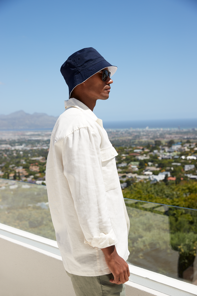 Dwustronny kapelusz bawełniany z krótkim rondem - French Navy & White