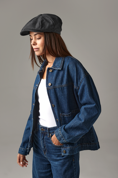 Kaszkiet z wełny melton z podszewką - Charcoal Marl