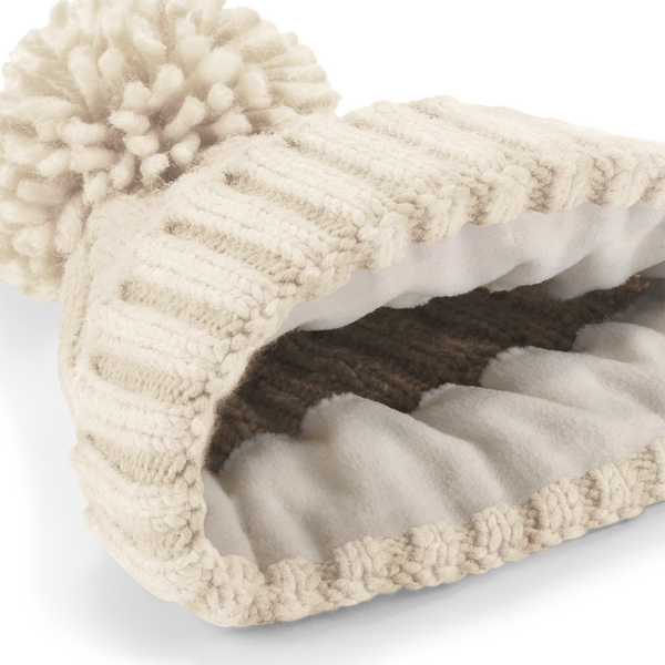 Czapka z warkoczowym splotem i pomponem - Oatmeal