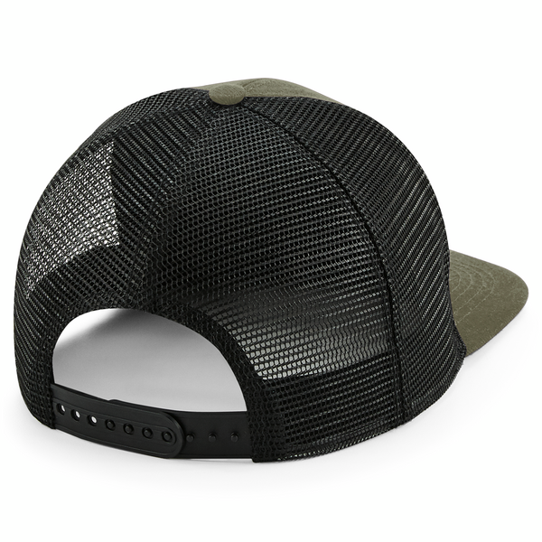 Truckerka 6‑panelowa z płaskim daszkiem - Olive Green & Black