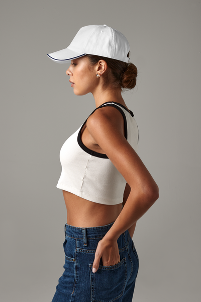 Czapka 5-panelowa z kontrastowym daszkiem - White & French Navy