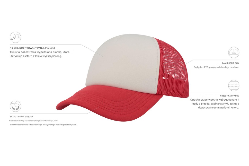 Czapka snapback z siateczką - White & Red & Red