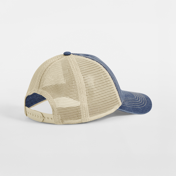 Czapka Trucker 6-Panel z Daszkiem Snapback - Vintage Denim & Stone