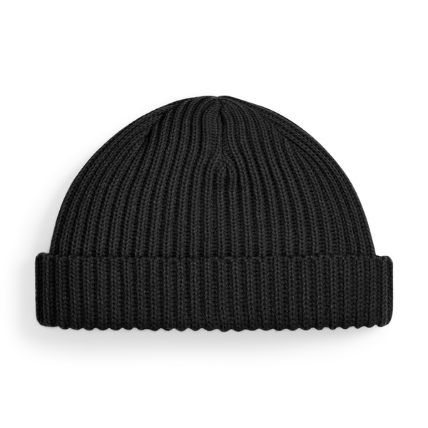 Czapka beanie prążkowana z wywijanym brzegiem - Black