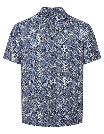Koszula Meska Luzny Kroj Bawelna Wiskoza WB500 - White-Navy-Leaf