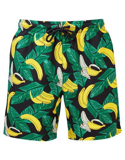 Spodnie kapielowe krotkie poliester wzorzyste WB900 - Black-Yellow