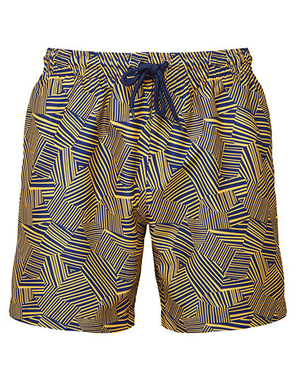 Spodnie kapielowe krotkie poliester wzorzyste WB900 - Navy-Mustard