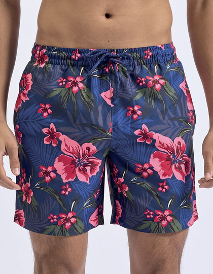 Spodnie kapielowe krotkie poliester wzorzyste WB900 - Navy-Pink