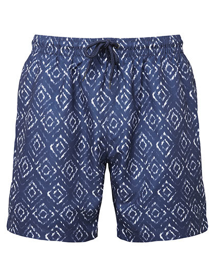 Spodnie kapielowe krotkie poliester wzorzyste WB900 - Navy-White-Aztec
