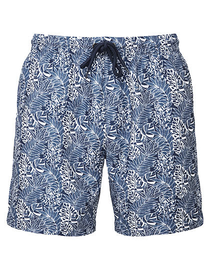 Spodnie kapielowe krotkie poliester wzorzyste WB900 - White-Navy-Leaf