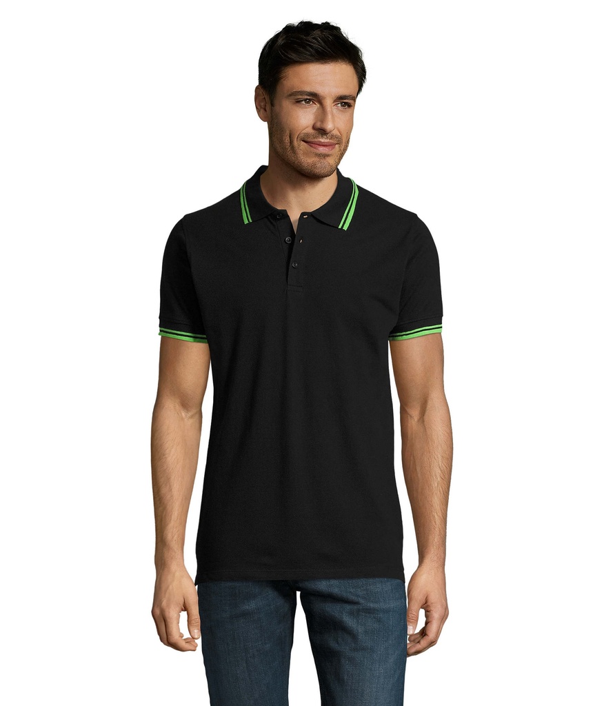 PASADENA MĘSKA POLO S00577-BN - Czarny/Limonka