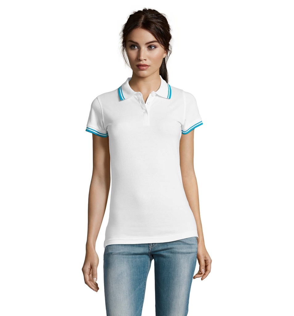PASADENA damskie polo 200g S00578-QU - White/Aqua