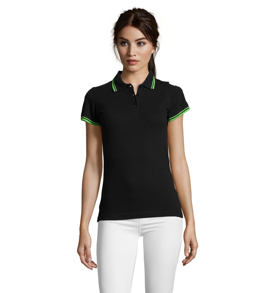 PASADENA damskie polo 200g S00578-BN - Czarny/Limonka