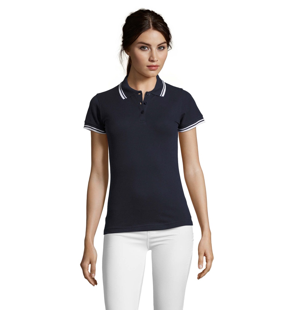 PASADENA damskie polo 200g S00578-FW - Francuski Granatowy/bialy