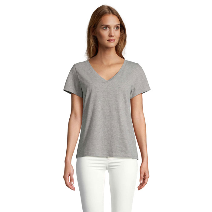 REGENT V T-SHIRT WOMEN S04766-GM - Szary Melanz