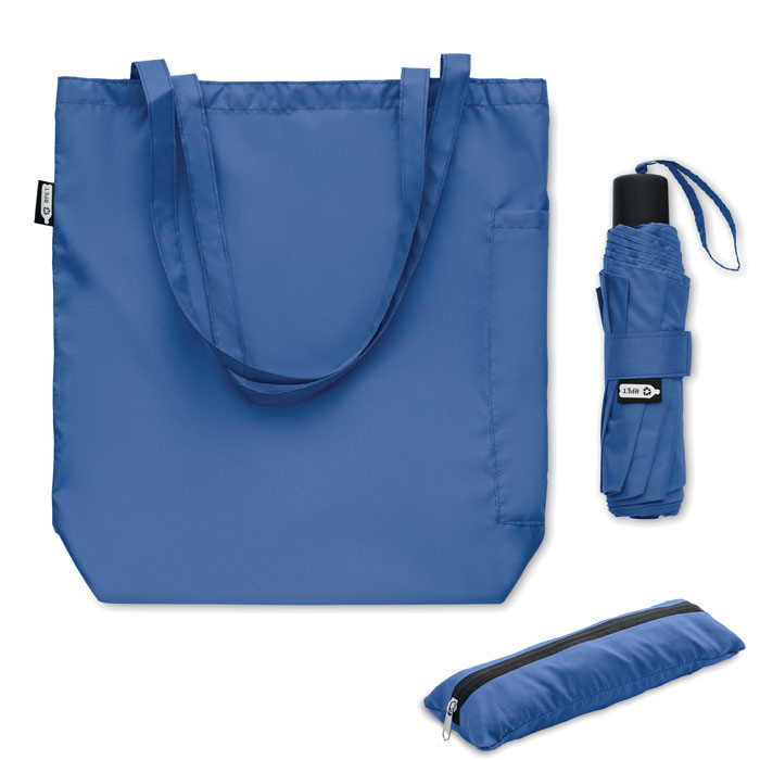 Zestaw torba z parasolem RPET 2 MO2476-37 - niebieski