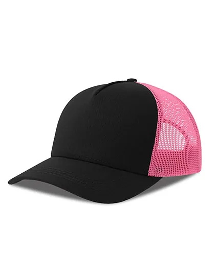 Czapka z Daszkiem Trucker Bawelna Organiczna Recykling Poliester AT535 - Black & Fuchsia Fluo