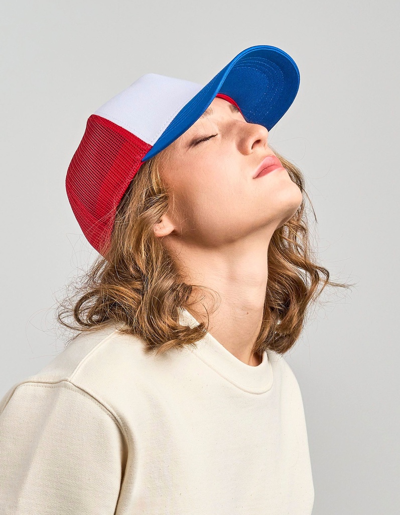 Czapka z Daszkiem Trucker Bawelna Organiczna Recykling Poliester AT535 - Black & Fuchsia Fluo