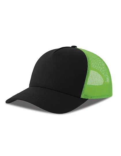 Czapka z Daszkiem Trucker Bawelna Organiczna Recykling Poliester AT535 - Black & Green Fluo