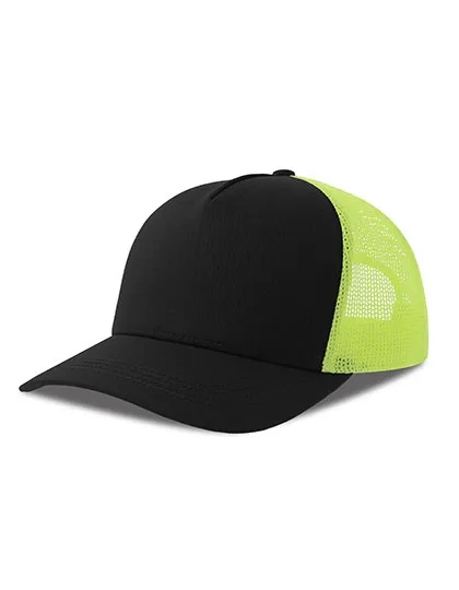 Czapka z Daszkiem Trucker Bawelna Organiczna Recykling Poliester AT535 - Black & Yellow Fluo