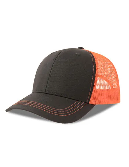 Czapka 6-panelowa Bawelna Recykling AT683 - Dark Grey & Orange Fluo