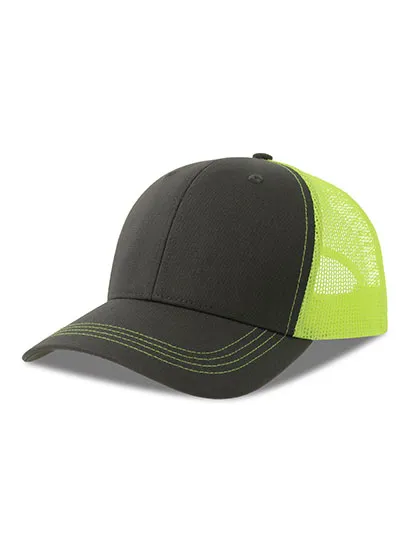 Czapka 6-panelowa Bawelna Recykling AT683 - Dark Grey & Yellow Fluo