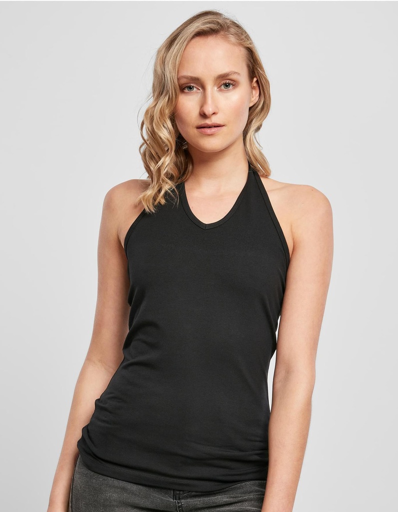 Koszulka Damska Neckholder Taliowana Strecz Bawelniana BY038 - Black