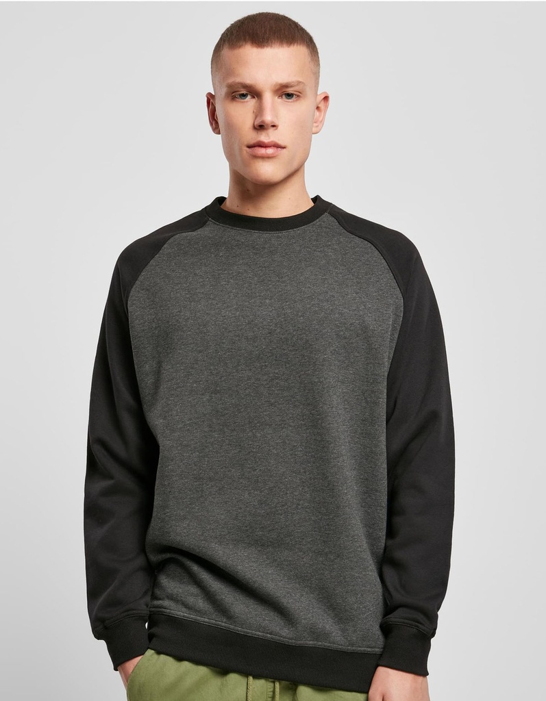 Bluza Meska Klasyczna Raglanowa Bawelniana Poliestrowa BY076 - Charcoal (Heather) & Black