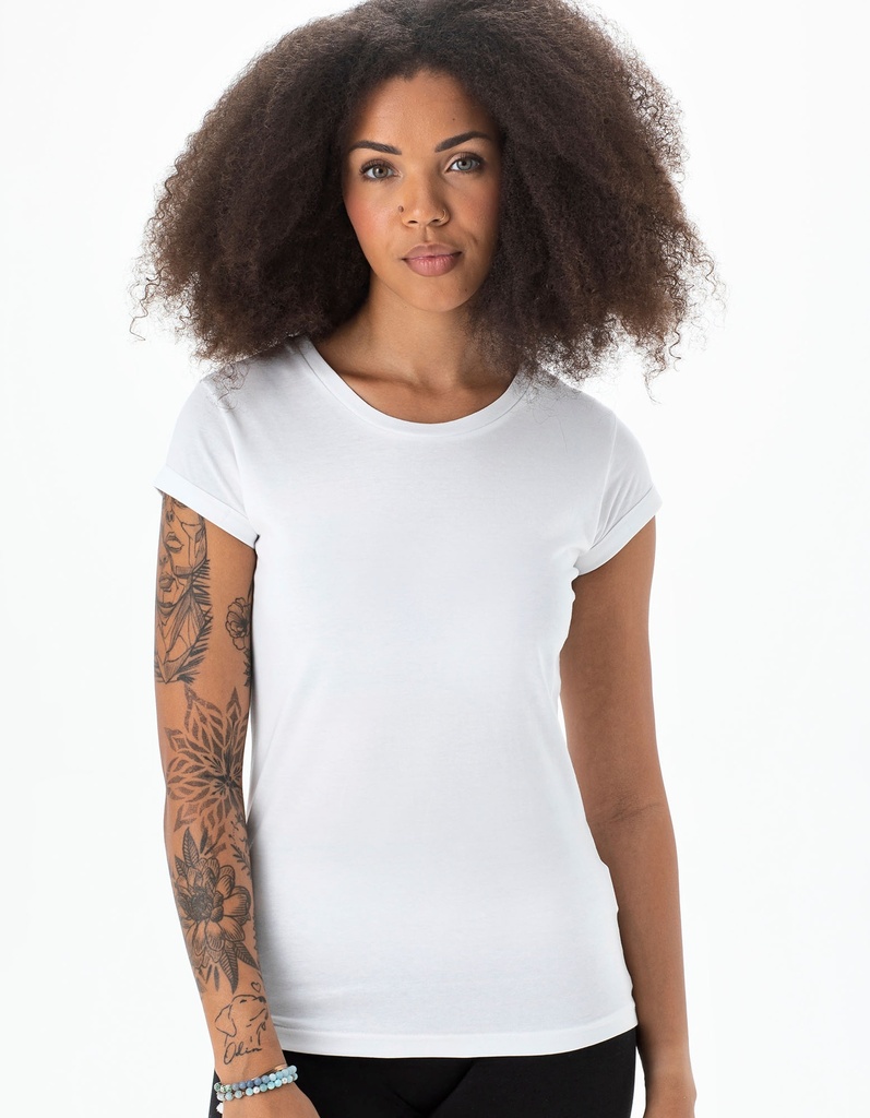 T-shirt Damski Dopasowany Dlugi Bawelna Organiczna P81 - Mustard