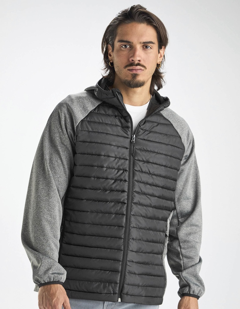 Kurtka Męska Slim Pikowana z Kapturem RY1120 - Black 02 & Lead 23