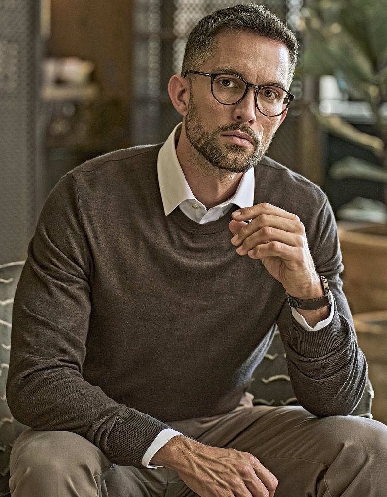 Sweter Męski Dopasowany Wełna Merynosów TJ6000 - Pine