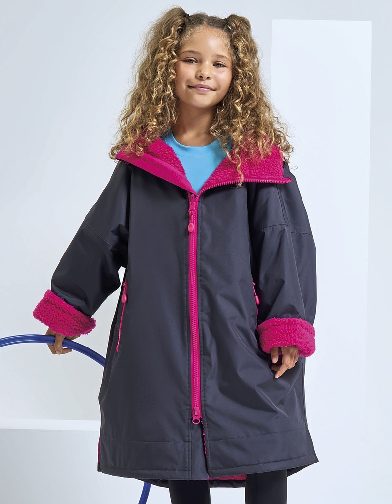 Kurtka Dziecieca Oversize Wodoodporna Polarowa TR80B - Black & Natural