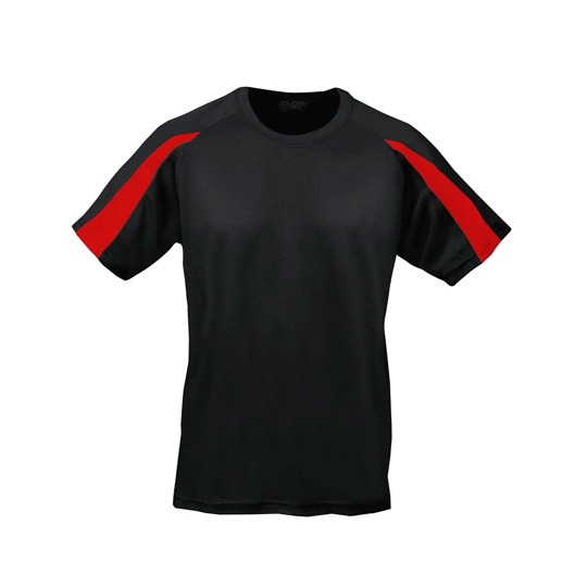 Koszulka Sportowa Klasyczna Poliester Odprowadzajaca Wilgoc JC003 - Jet Black & Fire Red
