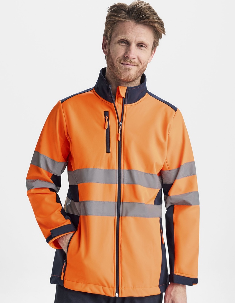 Kurtka Softshell Odblaskowa Wiatroszczelna RY9303 - Red 60 & Fluor Yellow 221