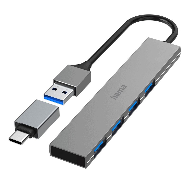Hub USB, USB-C Hama - szary