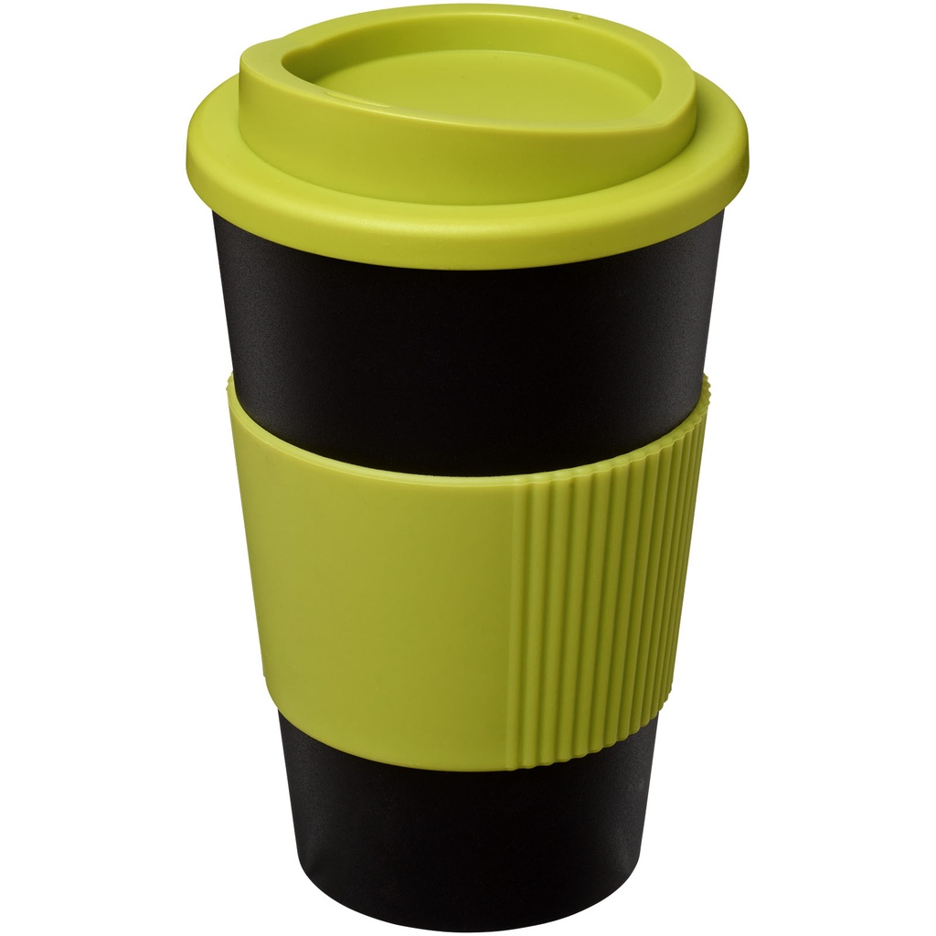Kubek termiczny z serii Americano® o pojemności 350 ml z uchwytem 210002 - Czarno-limonkowy