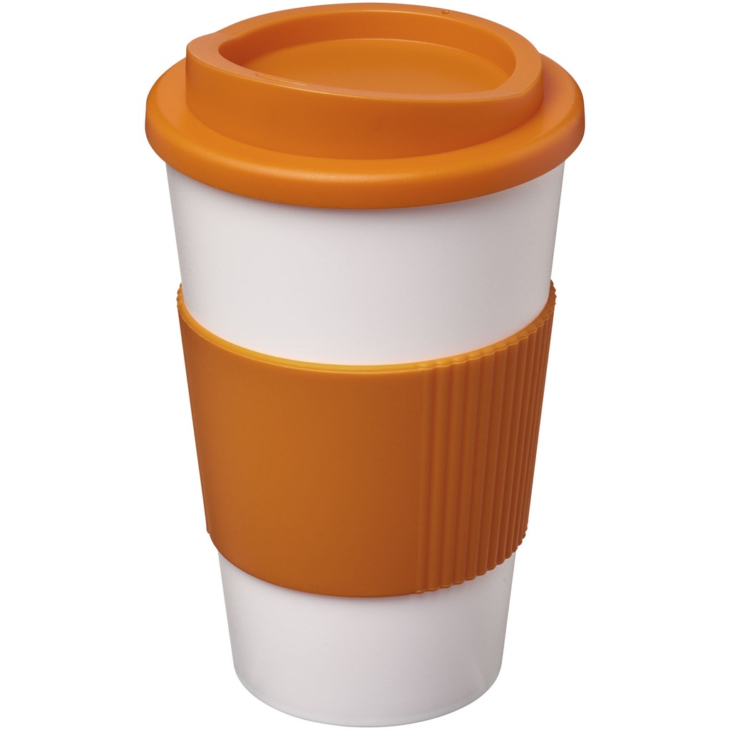 Kubek termiczny z serii Americano® o pojemności 350 ml z uchwytem 210002 - Biało-pomarańczowy