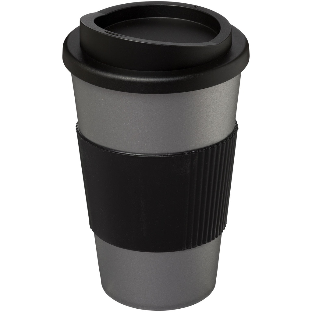 Kubek termiczny z serii Americano® o pojemności 350 ml z uchwytem 210002 - Srebrno-czarny