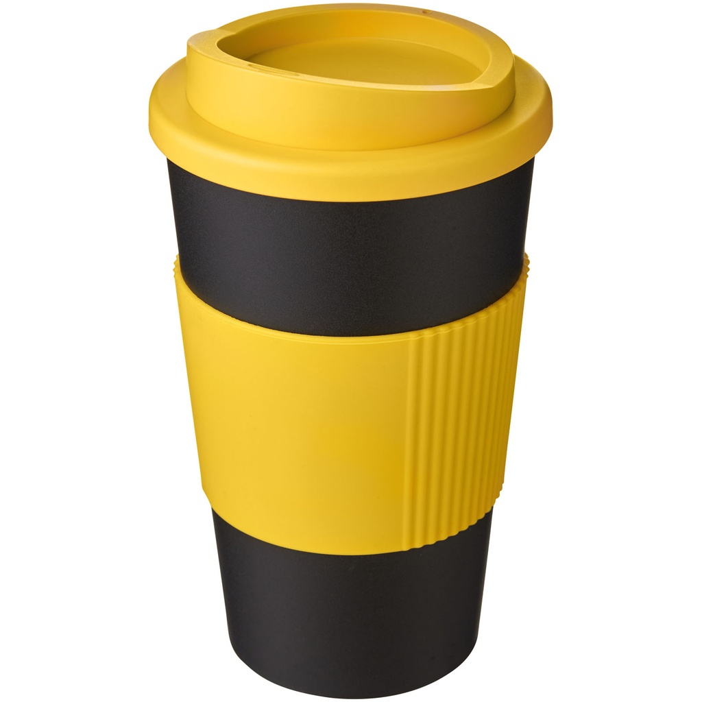 Kubek termiczny z serii Americano® o pojemności 350 ml z uchwytem 210002 - Czarno-żółty