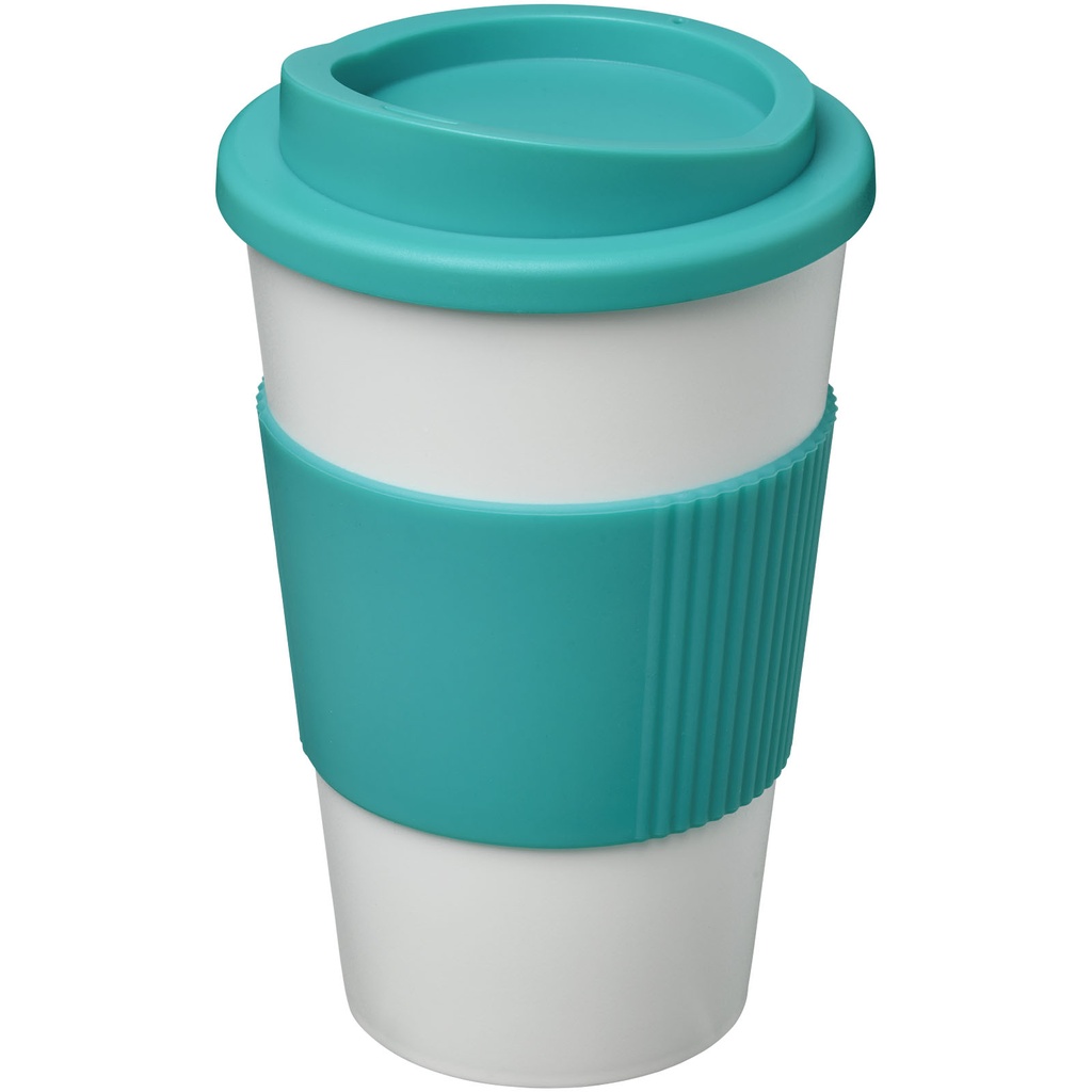 Kubek termiczny z serii Americano® o pojemności 350 ml z uchwytem 210002 - Biało-akwamarynowy