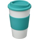 Kubek termiczny z serii Americano® o pojemności 350 ml z uchwytem 210002 - Biało-akwamarynowy