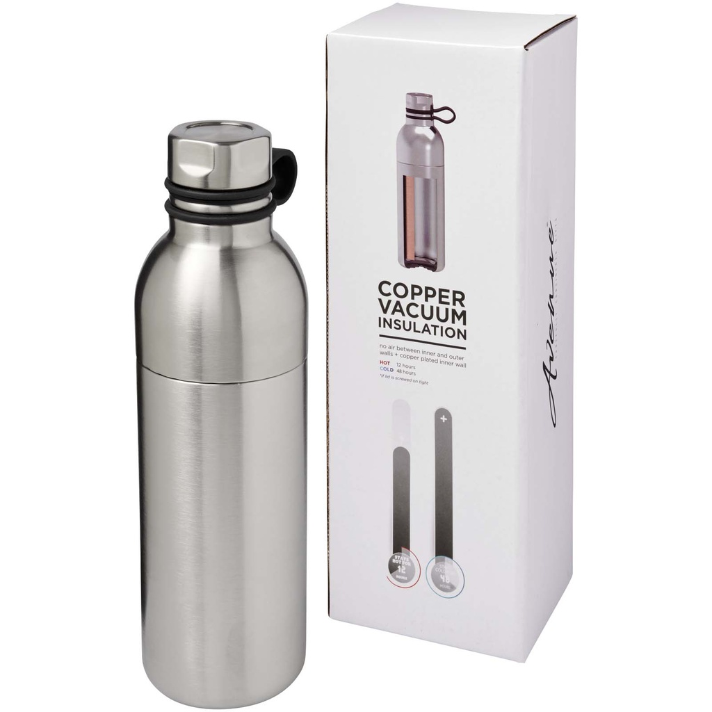 Miedziany izolowany próżniowo bidon Koln o pojemności 590 ml 100588 - Srebrny
