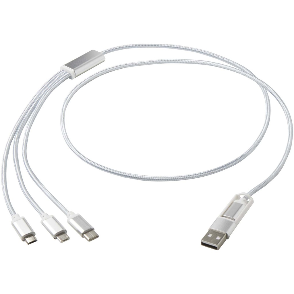 Versatile kabel do ładowania 5-1 z aluminium z recyklingu 124386 - Srebrny